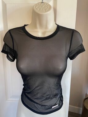 Alexander Wang Black Sheer Mesh Short Sleeve Top #15